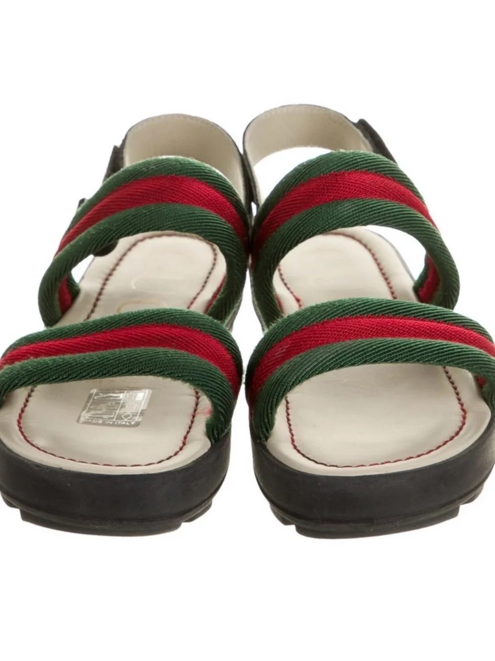 Gucci Kids Red & Green Striped Slingback Sandals